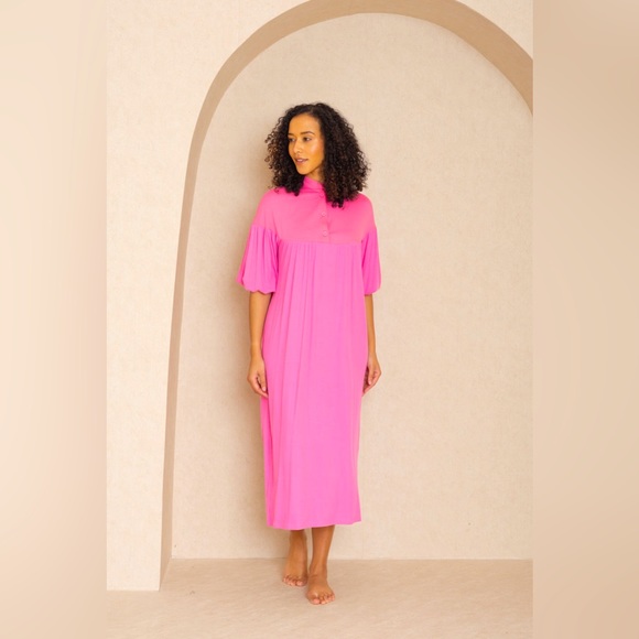 Hot pink duo Henley maxi size M flowy comfortable fit - Picture 1 of 8